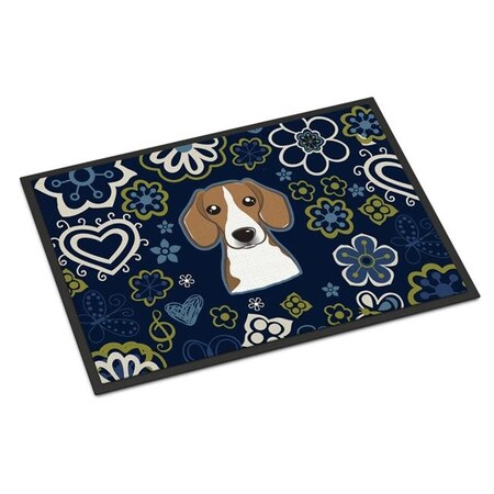 Carolines Treasures BB5090MAT 18 x 27 in. Blue Flowers Beagle Indoor or Outdoor Mat BB5090MAT
